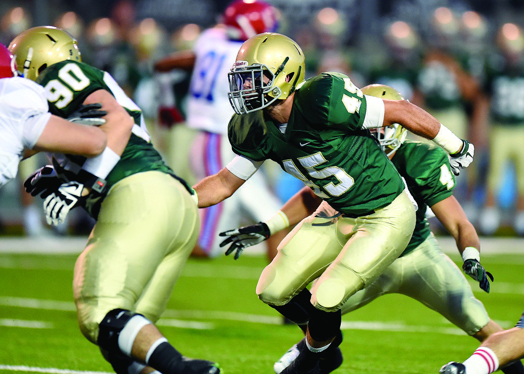 In Mountain Brook’s first three games, Joe Donald has made an eye-popping 39 tackles from the middle linebacker position. Journal photo by Lee Walls Jr.