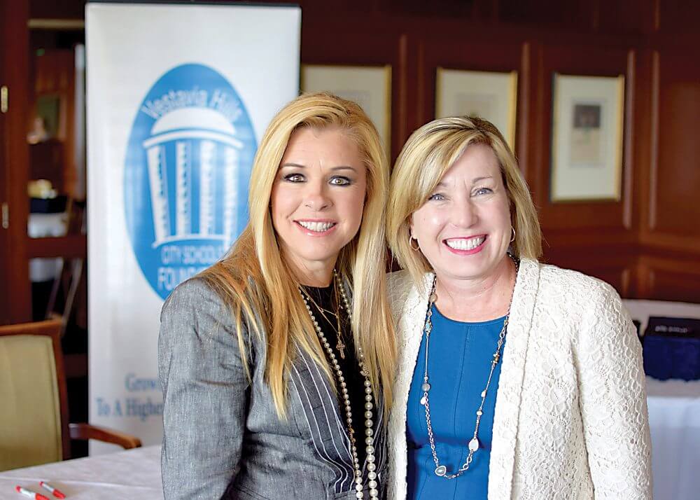 Author and motivational speaker Leigh Anne Tuohy with Vestavia Hills Superintendent Sheila Phillips at the Vestavia Hills School Foundation annual luncheon on Oct. 8. Photo courtesy of Whit McGhee