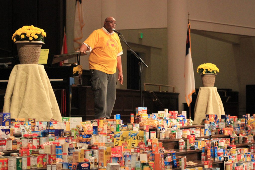Cason at Briarwood Christian School, where he presided over a service while collecting donations from students.