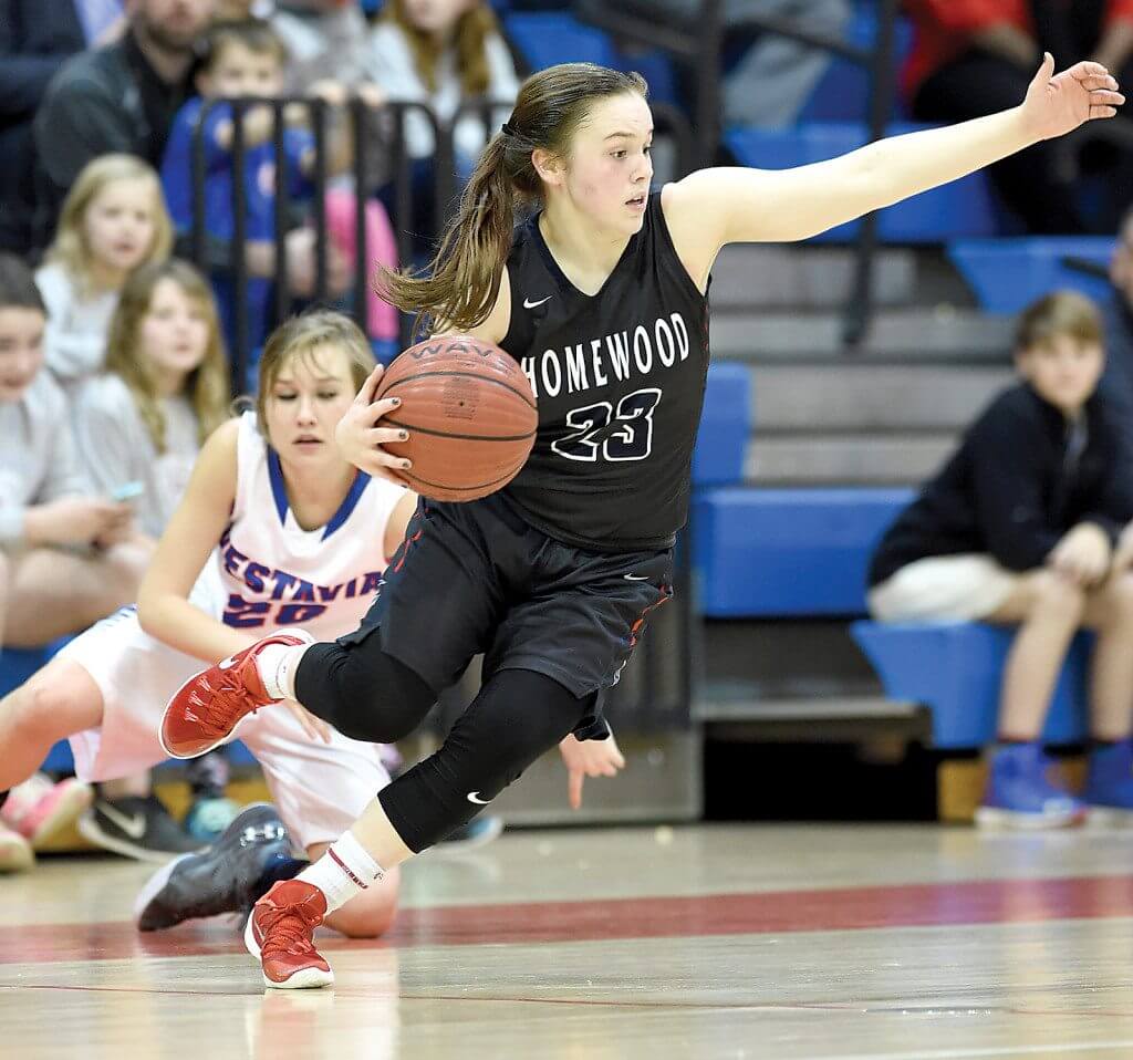 Homewood's Hannah Barber is shown in action against Vestavia Hills at Vestavia Hills, Ala., Friday, Jan. 29, 2016. (Mark Almond/ OTMJ Sports)